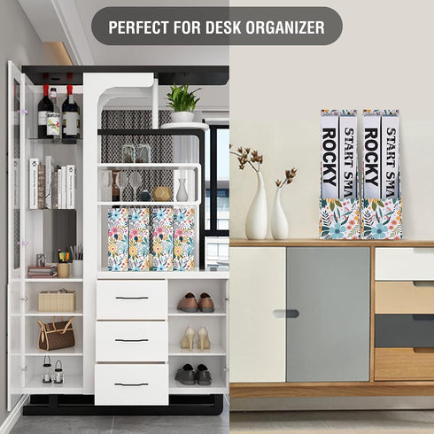 SUIN 4 Pack Foldable Magazine Holder, Seamless Floral Designed File-Boxes Desk File Organizer for Office, Home, School