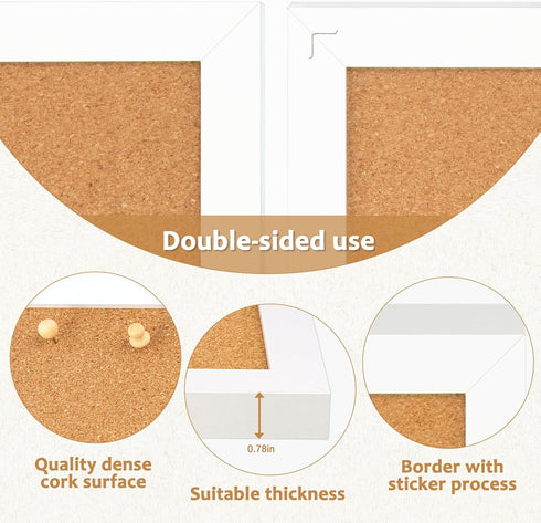 Double-Sided Cork Board for Wall, 16" x 12" Hanging Wood Framed Small Bulletin Board, Picture Display Vision Board Corkboards for Wall Room School Office Decor, 20 Pushpins (Vintage White) by AMUSIGHT