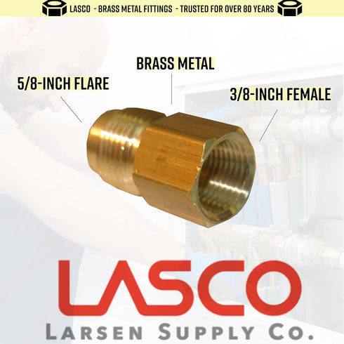 LASCO 17-4653 5/8-Inch Flare by 3/8-Inch Female Pipe Thread Brass Adapter