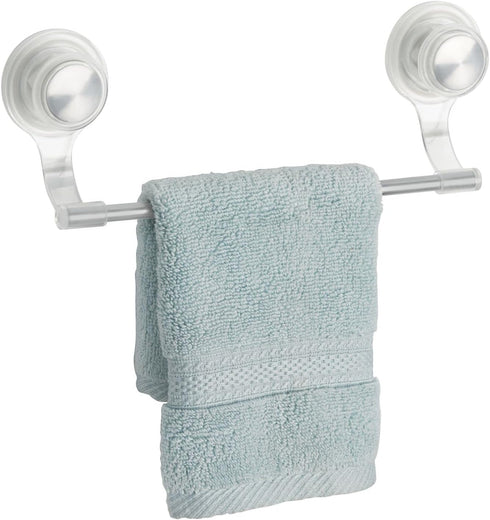 2 Pack, mDesign Strong Suction Wall Mount Plastic/Metal Wash Cloth Hand Towel Bar for Bathroom, Shower Stall, Bathtub