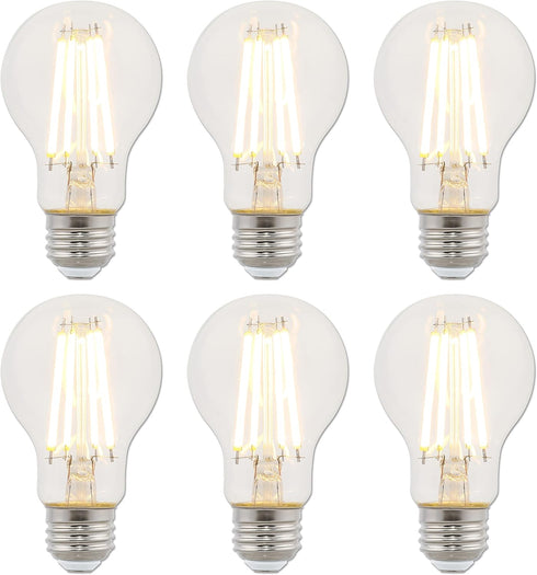 Westinghouse 5167220 8 Watt A19 Dimmable Clear Filament LED Light Bulb, 75 Watt Equivalent, 6 Pack