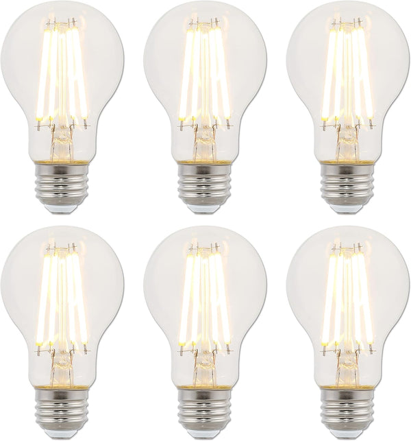Westinghouse 5167220 8 Watt A19 Dimmable Clear Filament LED Light Bulb, 75 Watt Equivalent, 6 Pack