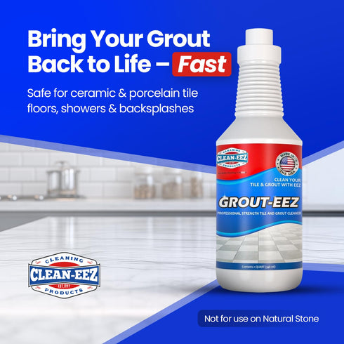 32 oz Clean-eez Grout-eez Tile Cleaner with Handheld Brush Heavy-Duty Stain Remover for Ceramic and Porcelain Surfaces