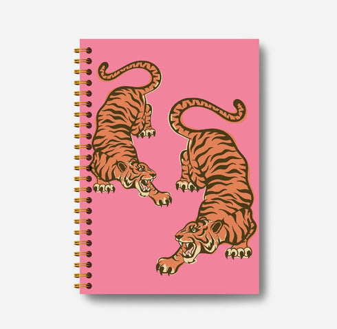 Trendy Preppy Hot Pink Tiger Notebook Journal - Pink Aesthetic Notebooks, Pink Composition Notebook, 5.5x8.3