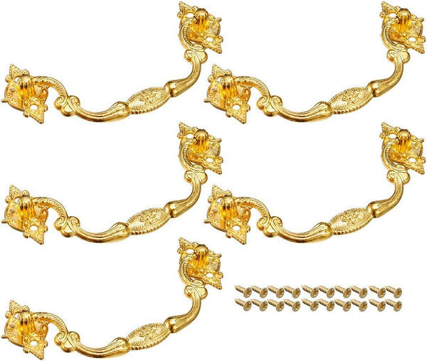 uxcell Iron Spray-Paint Drawer Box Case Ring Pull Handle Gold Tone 5 Pack, 104mmx48mm