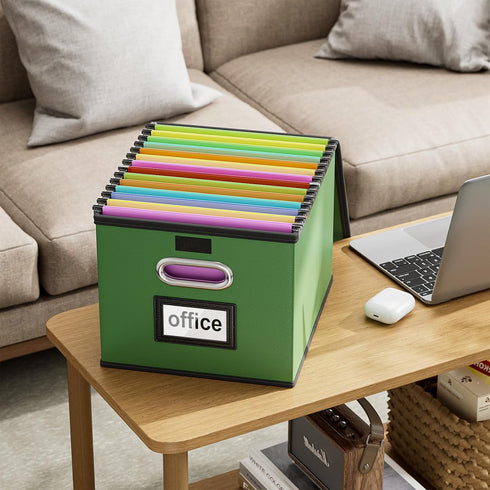 Huolewa Portable Leather File Organizer Boxes, Collapsible Document Storage with Lids for Letter/Legal Files