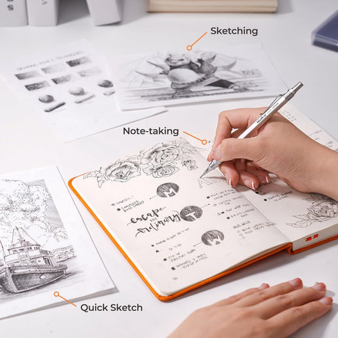 Nicpro 2 PCS Mechanical Pencil 0.5mm & 0.7mm with Case - MP1000 Metal Artist Pencil Set with Lead Refills and Erasers