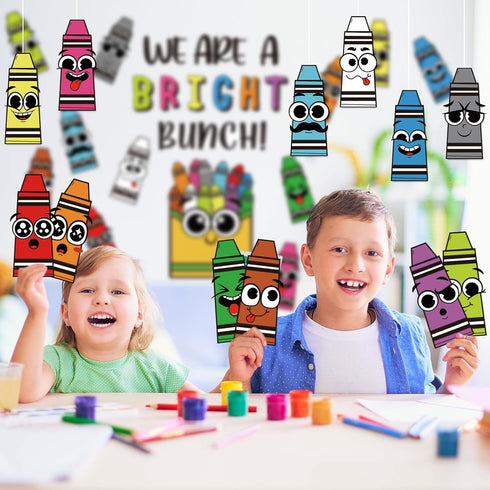 Set 47Pcs JarThenaAMCS Back to School Crayon Bulletin Board Colorful Crayon Shape Paper Cutouts with Glue Points We are