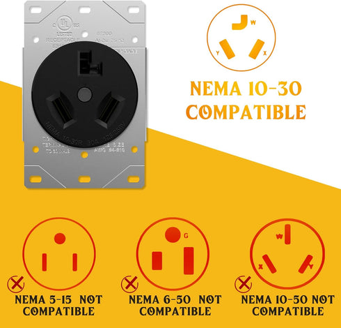 4 Prong to 3 Prong Dryer Adapter, NEMA 14-50P to 10-30R, 50Amp RV Male to Dryer Female Adapter