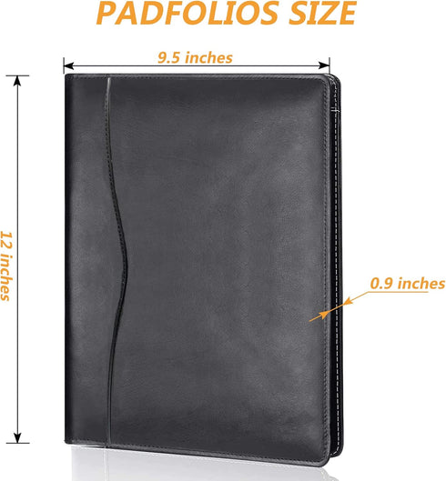 Leather Portfolio Folder Padfolio, Business Padfolio Organizer Document Planner Portfolio Binder Storage Pocket for Legal Pad Holder Paperwork Phone Men Women (Black) by Generic