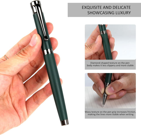 Liquid Ink Rollerball Pens - Fine Line Writing Pens for Journal, Office Supplies, Fancy Gift Box for Father's Day, Green