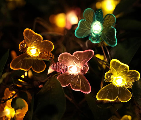 16 32 WSgift Solar Butterfly String Lights, Ft Warm White LED Outdoor Waterproof Butterfly Fairy String Lights