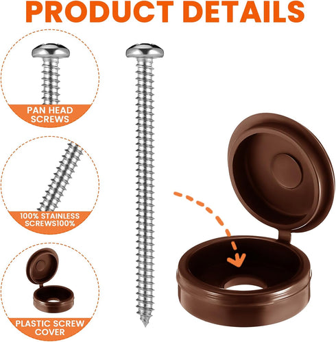 Zhengmy 24 Set 3 Inch 304 Shutter Fasteners Shutter Pins Screws and Caps Bulk Metal Stainless Steel Screws with Vinyl