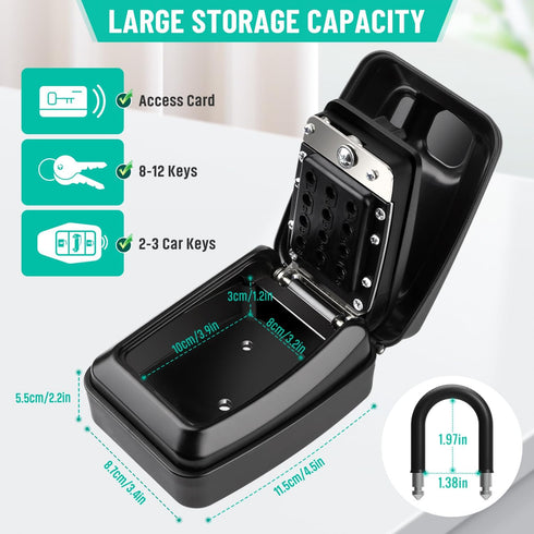Sturdy Waterproof Key Lock Box for Outside, Large Capacity 12-Digit Combination Security Lockbox for Home, Garage,