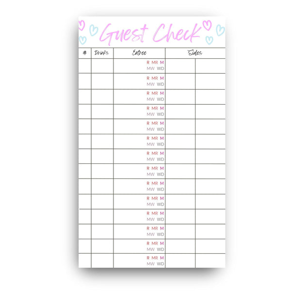 Generic Steakhouse Guest Check Server Note Pads, Waitress Server Pad with Steak Temperatures,