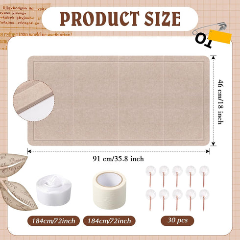 Large Felt Board Alternative Foldable Bulletin Cork Board for Wall Decorative Pin Board with Textured Paper, Sticker, Clear Round Pins Vision Board for School Office(Khaki,36 x 18 Inch) by Weekgrat