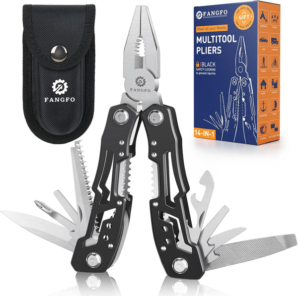 14-In-1 Professional Multitool with Safety Locking - Stainless Steel Pliers, Pocket Knife, Screwdriver & Sheath