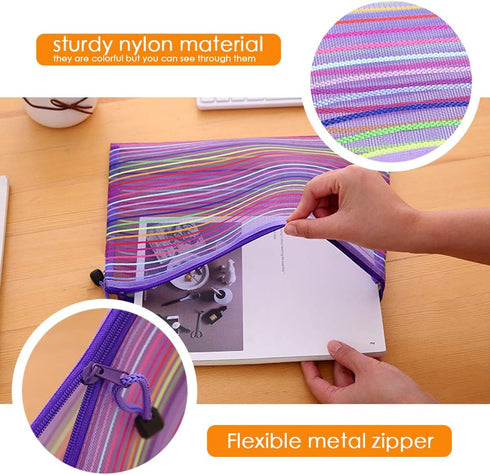 Zipper Mesh Pouch, 6 Pcs 6 Colors 9.8"x 7" Document Bag Storage Pouch for Travel and Office Supplies