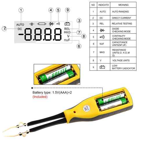 HoldPeak Digital Smart SMD Tester, 6000 Counts HP-990C DMM Handheld Resistance Capacitance Tester, Battery Included