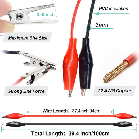 QTEATAK 3 Pairs of Alligator Clips with Wires, Test Cable Red-Black Wire Adhesive Design, 100cm/39.4 inches Long