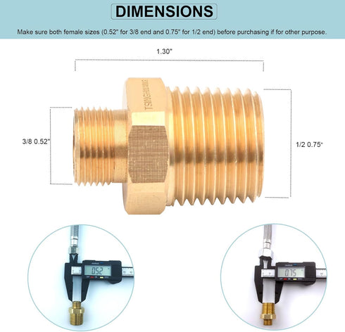 4 Pack RV Faucet Adapter 1/2 to 3/8 Reducer Faucet Supply Line Adapter Brass Compression Fitting Compatible with Plumbing Water Hose by Tsinghwang