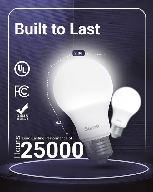 Sunco 12 Pack LED Light Bulbs, E26 Base A19, 4000K Cool White, 8W (60 Watt Equivalent), 850 LM, Non-Dimmable, 25000