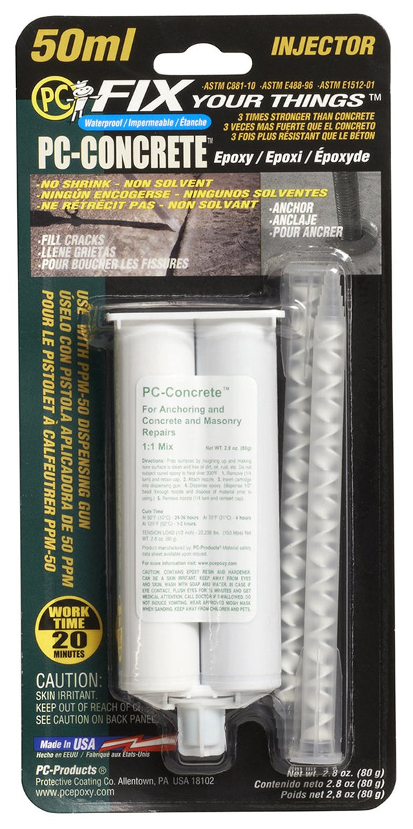 PC Products PC-Concrete Epoxy Adhesive Paste, Two-Part 50 ml Cartridge, Gray 70505, 2.8 Ounce