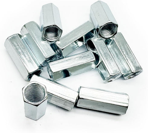 M8 x 1.25-Pitch Long Rod Metric Hex Coupling Nut, 28mm Length, 10 Pack, Zinc Plated