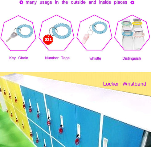 BIHRTC 6 Color Plastic Spring Wrist Keychain, Flexible Spiral Wristband Key Holder for Gym Pool ID Badge