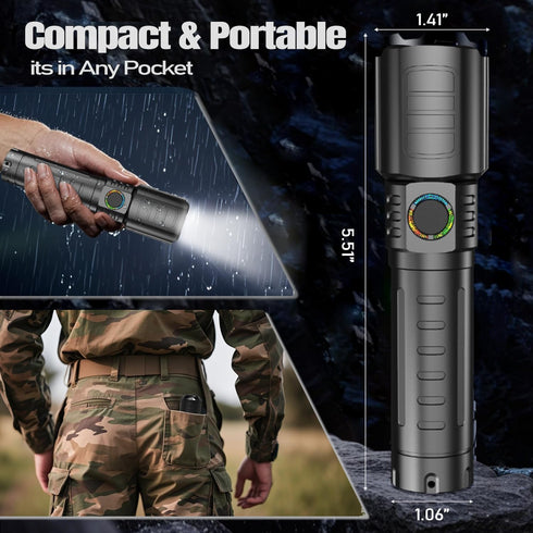 3 (2 Pack) Tactical Flashlights Torch High Lumens Rechargeable, Modes Led Waterproof Zoomable Linternas Handheld Small