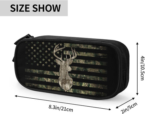 YETTA YANG Retro Patriotic American Flag Deer Pencil Box Case, Large Capacity for Office Supplies