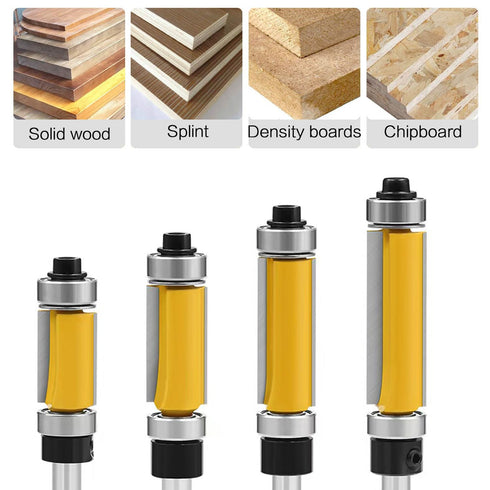 Totowood 4Pcs Set 1/4 Inch 1/2 Inch 3/4", 1", 1-1/4", 1-1/2" Inch Top and Bottom Bearing Flush Trim Router Bits Shank