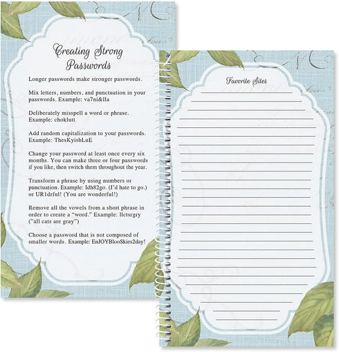 Hydrangea Internet Password and PIN Keeper - 94 Pages, Softcover Spiral-Bound Website Login Organizer