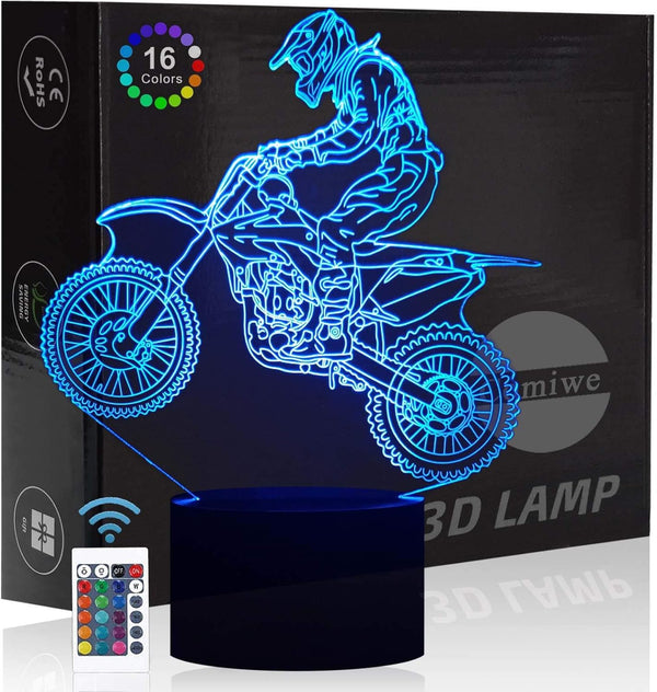 Comiwe Motocross 3D Illusion Night Light Toy,16 Colours Change Smart Touch & Remote