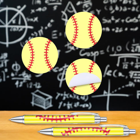 Yeaqee 32 Pcs Softball Party Favors, 16 Pcs Black Ink Ballpoint Pens, 16 Pcs Softball Sticky Note Pad, Bulk Gifts