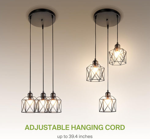 3xE26 120V ASD Black Pendant Light Fixture - ETL Modern Pendant Lights Kitchen Island, Industrial Hallway, Living Room