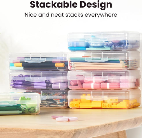6 Pack Sooez Pencil Box, Hard Pencil Boxes for School Supplies Bulk, Large Plastic Pencil Case with Lid, Clear Pencil