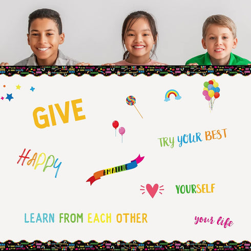 Yeaqee 131 ft Inspirational Quote Bulletin Board Borders, Self Adhesive Motivational Stickers for Office School
