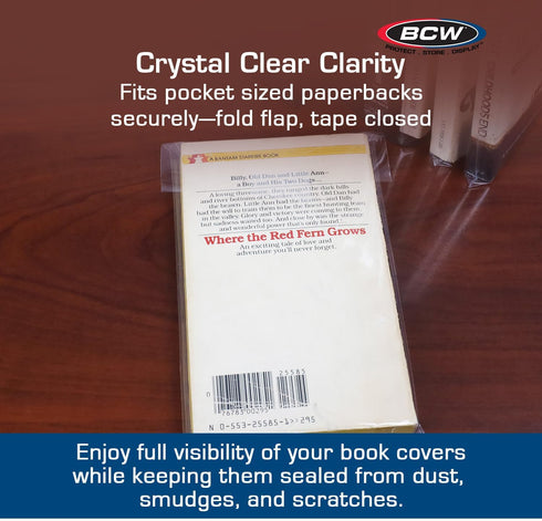 BCW Paperback Book Bags - 100-Pack, 5 x 7 3/8 Inches, Crystal Clear Polypropylene for Pocket Paperbacks