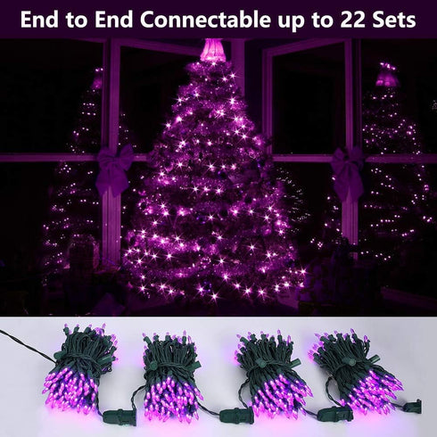 33ft 100 120V Brizled Purple String Lights, LED Christmas Lights Outdoor, Connectable Purple String Light UL Certified