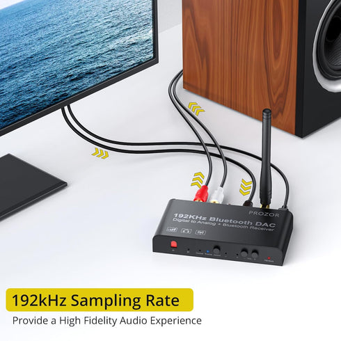 PROZOR Bluetooth 5.0 DAC Converter, Digital to Analog Audio Converter, 192 Khz, Optical Toslink SPDIF to RCA 3.5mm