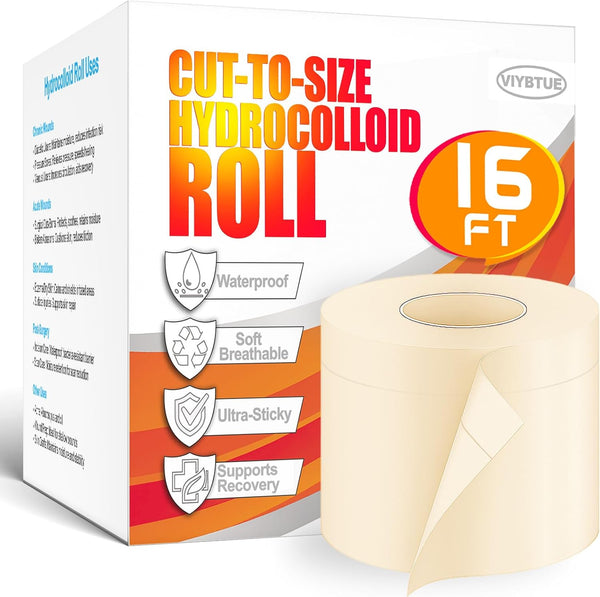 YIUERTEO Hydrocolloid Bandages 2in 16ft Hydrocolloid Roll, Hydrocolloid Tape & Hydrocolloid Patch for