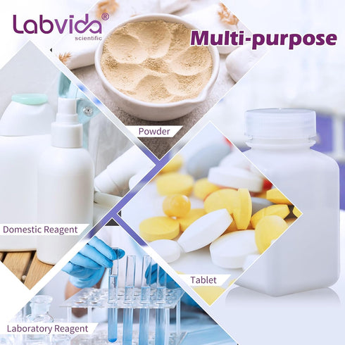 Square Reagent Bottle, HDPE Wide Mouth Plastic, 2 pcs of 1000ml Sample Sealing Storage Container