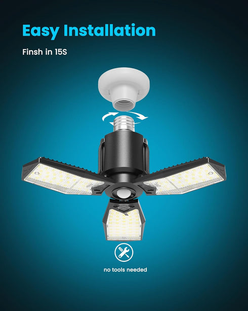 80W 8000LM, 360 Bulb (1 Pack) Motion Sensor Garage Light Deformable LED Shop Light with Remote Control and Detection
