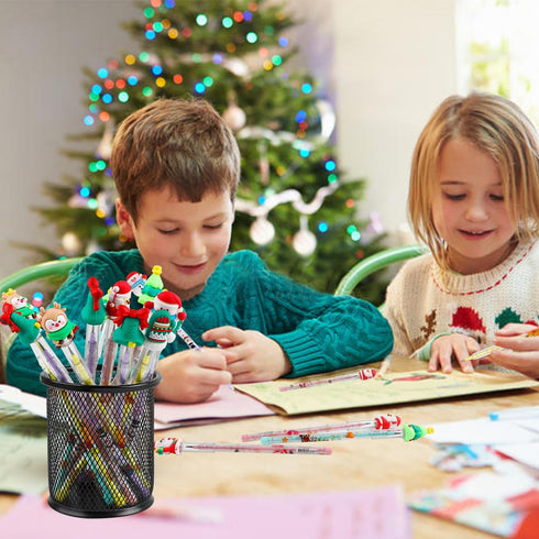 DIYASY 24 Pieces Christmas Stackable Pencils, Holiday Mechanical Pencil Bulk for Kids Party Supplies