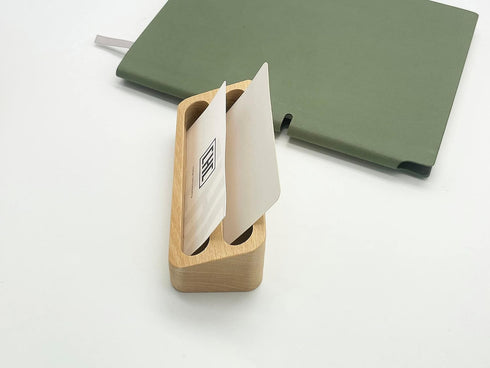 Wooden Business Card Holder, 2 Grids Display Holder, Card Organizer for Office Desktop and Home