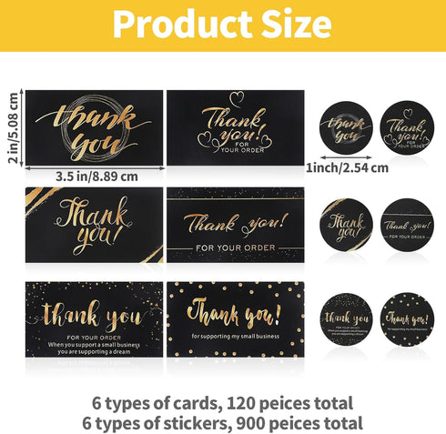 Yuuchoringee 1120 Set,Thank Pcs Thank You Cards and Stickers You Stickers Small Business,Thanks Yourself for Supporting