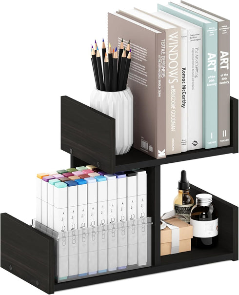 Furinno Hermite Wooden Desktop Bookshelf Storage Organizer for Home and Office Supplies, Espresso Finish