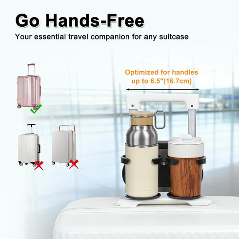 Vigorport Luggage Travel Cup Holder, Folding Cup Holder, Drink Caddy for Suitcases - Hold Two Coffee Mugs Traveler