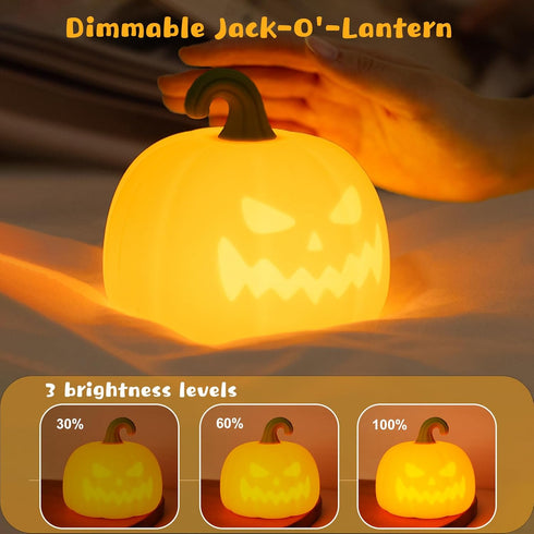 Dimmable VEEKI Pumpkin Night Light for Kids, Cute Halloween Pumpkin Lights Rechargeable with Timer, Silicone Lamp